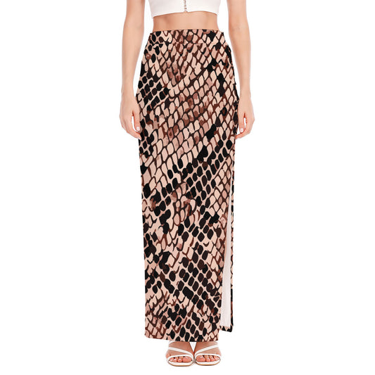 Watercolor Snakeskin Print High Slit Maxi Skirt