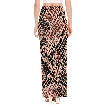 Watercolor Snakeskin Print High Slit Maxi Skirt