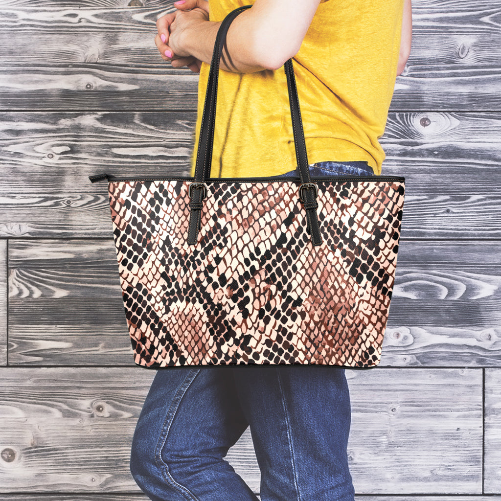 Watercolor Snakeskin Print Leather Tote Bag