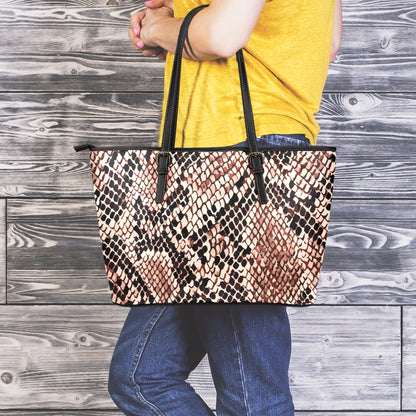 Watercolor Snakeskin Print Leather Tote Bag