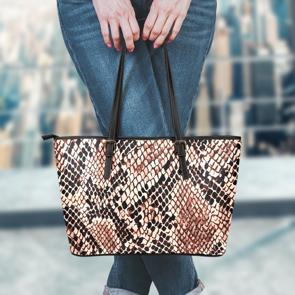 Watercolor Snakeskin Print Leather Tote Bag