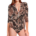 Watercolor Snakeskin Print Long Sleeve Swimsuit