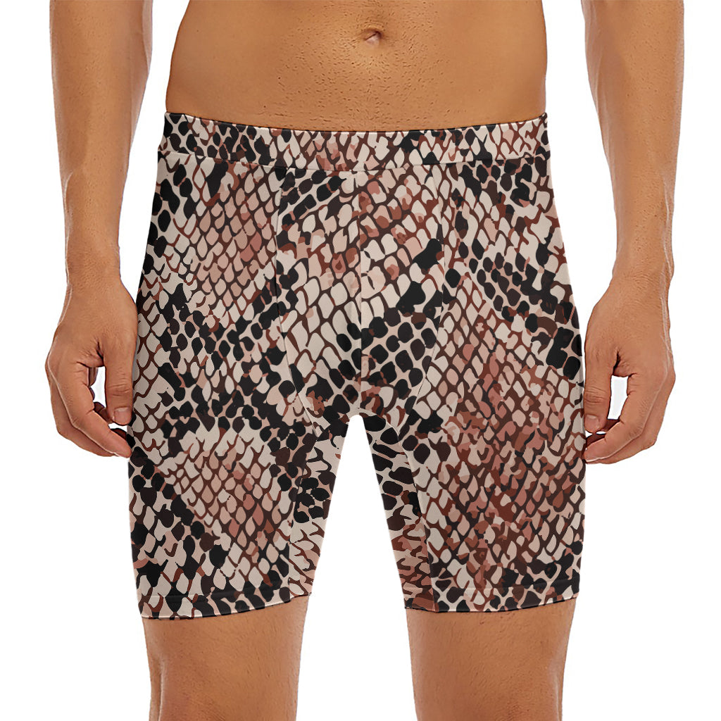 Watercolor Snakeskin Print Men's Long Boxer Briefs