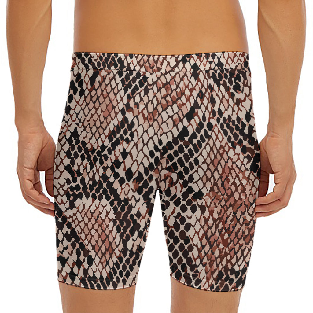Watercolor Snakeskin Print Men's Long Boxer Briefs