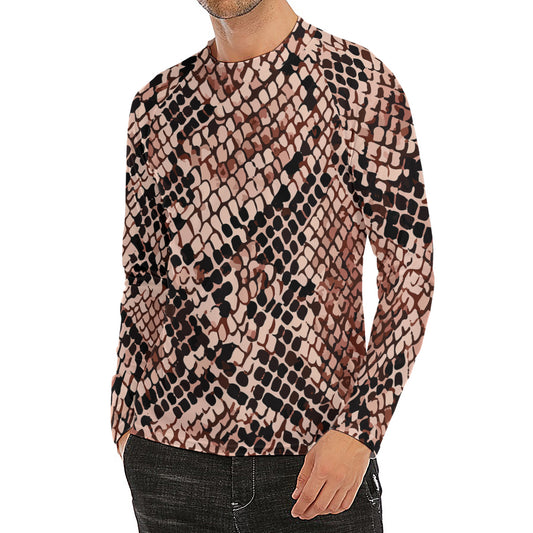 Watercolor Snakeskin Print Men's Long Sleeve Rash Guard