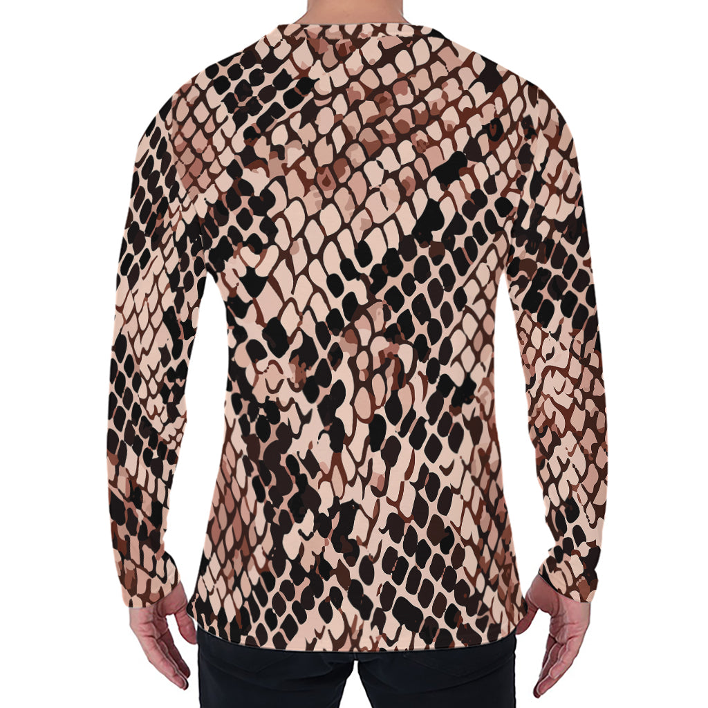Watercolor Snakeskin Print Men's Long Sleeve T-Shirt