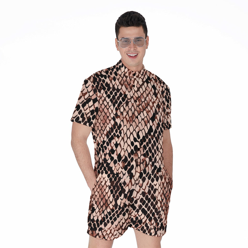 Watercolor Snakeskin Print Men's Rompers