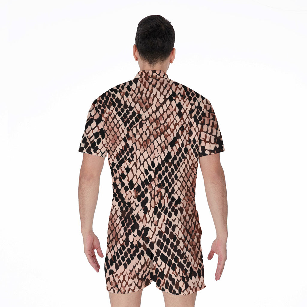 Watercolor Snakeskin Print Men's Rompers