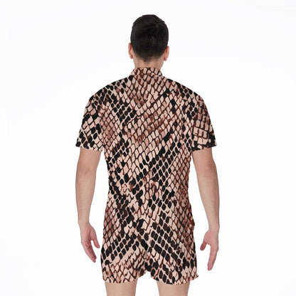 Watercolor Snakeskin Print Men's Rompers