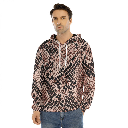 Watercolor Snakeskin Print Men's Velvet Pullover Hoodie
