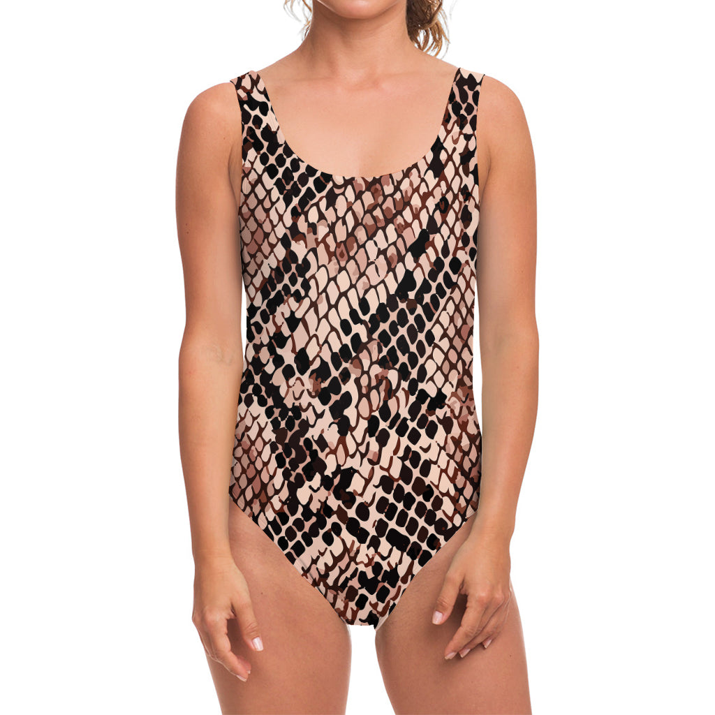 Watercolor Snakeskin Print One Piece Swimsuit