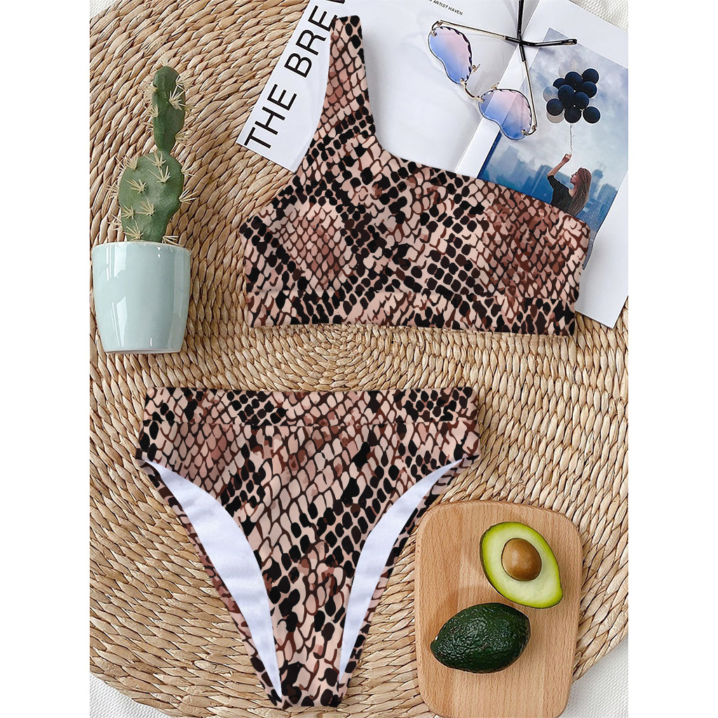 Watercolor Snakeskin Print One Shoulder Bikini Top