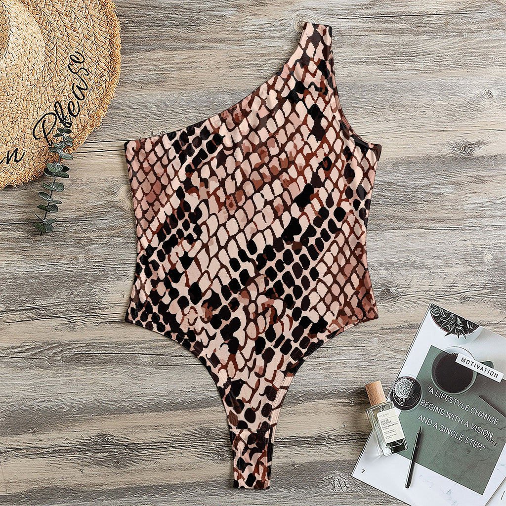 Watercolor Snakeskin Print One Shoulder Bodysuit