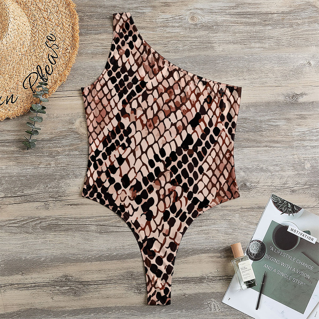 Watercolor Snakeskin Print One Shoulder Bodysuit