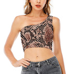 Watercolor Snakeskin Print One Shoulder Crop Top