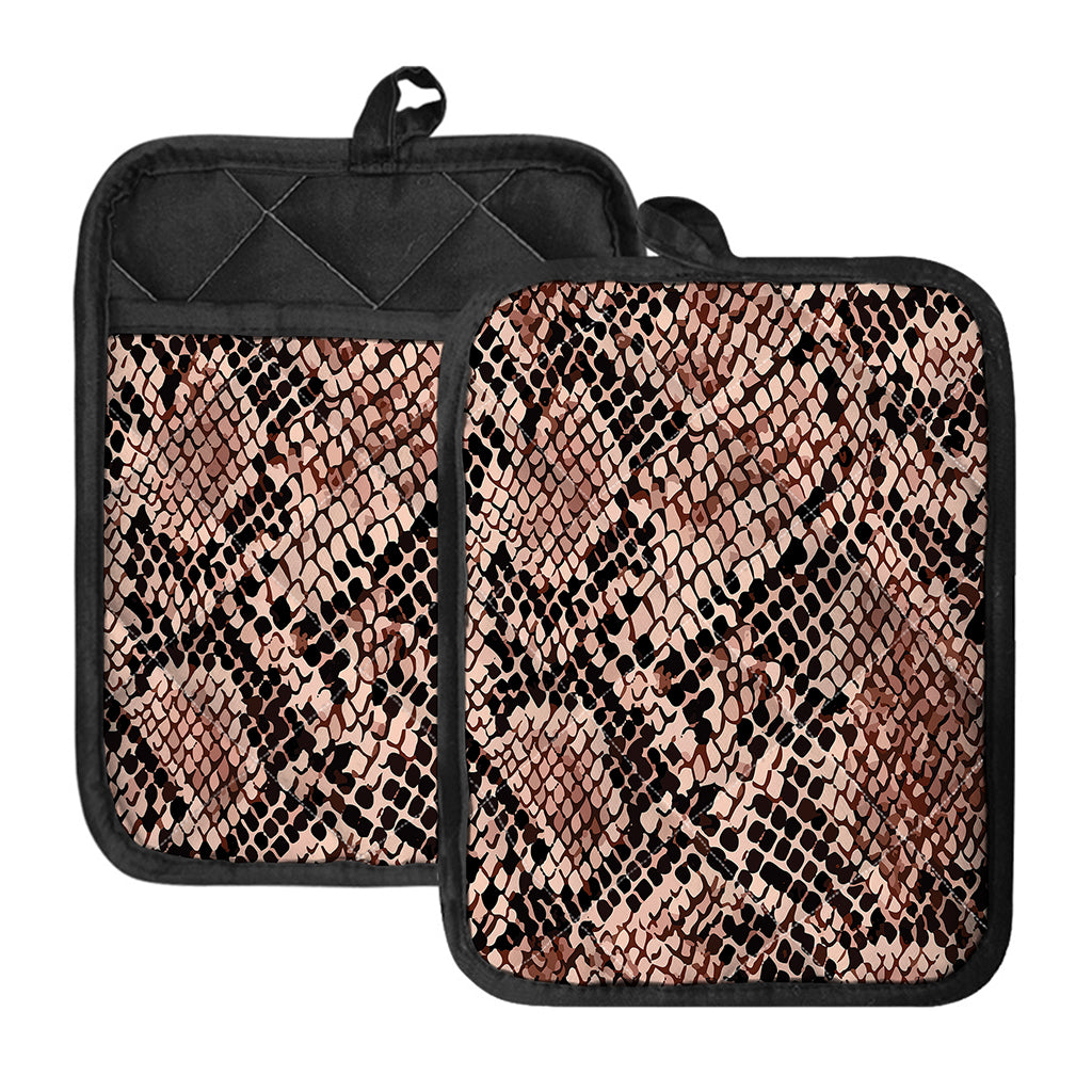 Watercolor Snakeskin Print Pot Holders With Pocket