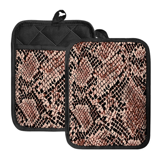 Watercolor Snakeskin Print Pot Holders With Pocket