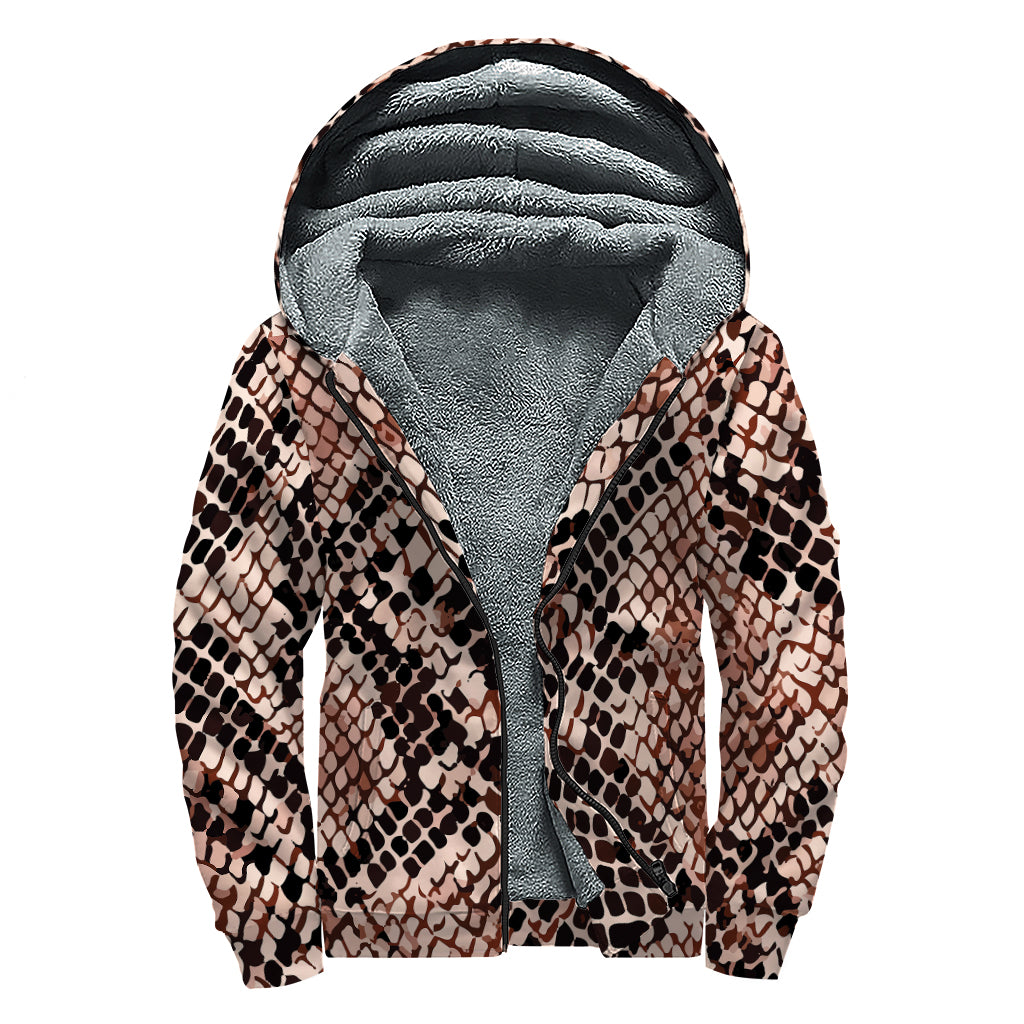 Watercolor Snakeskin Print Sherpa Lined Zip Up Hoodie