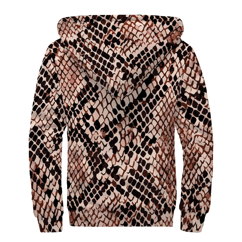 Watercolor Snakeskin Print Sherpa Lined Zip Up Hoodie