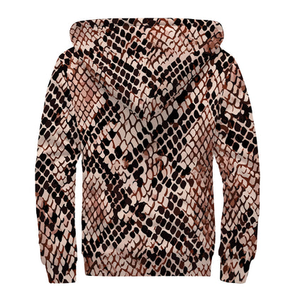 Watercolor Snakeskin Print Sherpa Lined Zip Up Hoodie