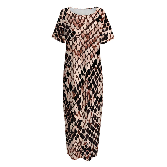 Watercolor Snakeskin Print Short Sleeve Long Nightdress
