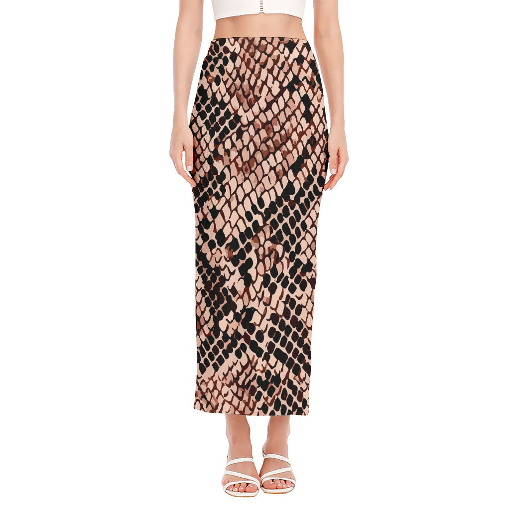 Watercolor Snakeskin Print Side Slit Maxi Skirt