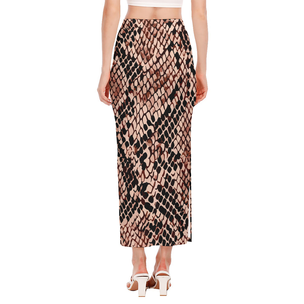 Watercolor Snakeskin Print Side Slit Maxi Skirt