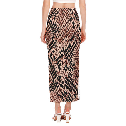 Watercolor Snakeskin Print Side Slit Maxi Skirt