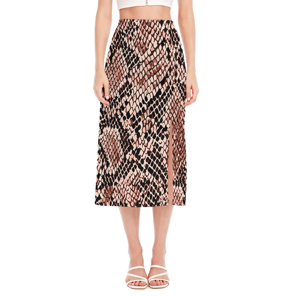 Watercolor Snakeskin Print Side Slit Midi Skirt