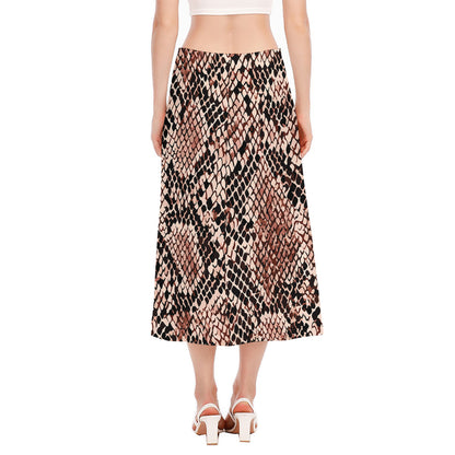 Watercolor Snakeskin Print Side Slit Midi Skirt