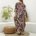 Watercolor Snakeskin Print Silk V-Neck Kaftan Dress