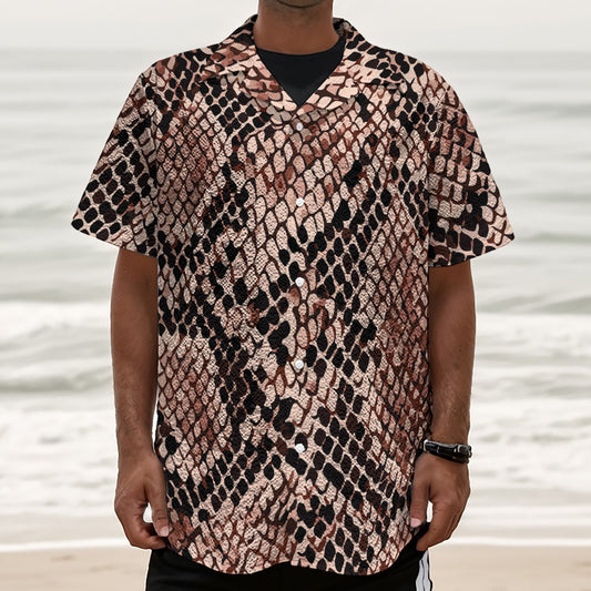 Watercolor Snakeskin Print Textured Short Sleeve Shirt