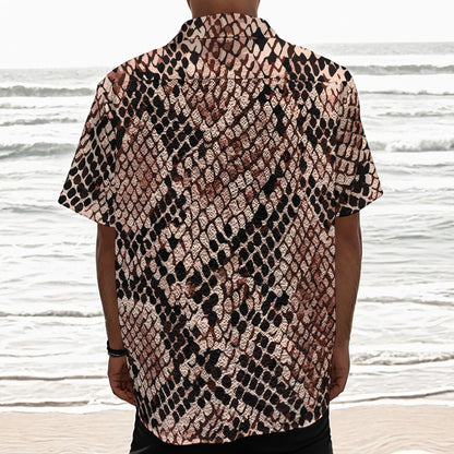 Watercolor Snakeskin Print Textured Short Sleeve Shirt