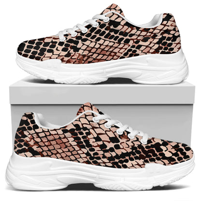Watercolor Snakeskin Print White Chunky Shoes