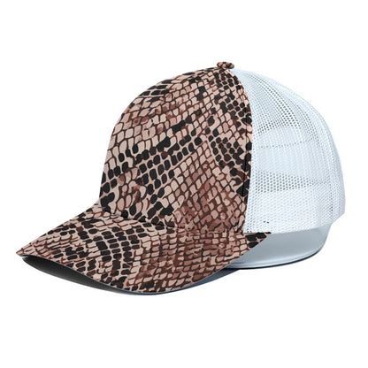 Watercolor Snakeskin Print White Mesh Trucker Cap