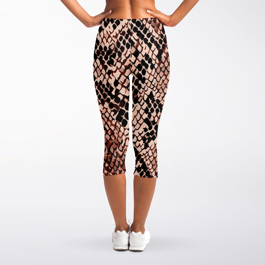 Watercolor Snakeskin Print Women's Capri Leggings