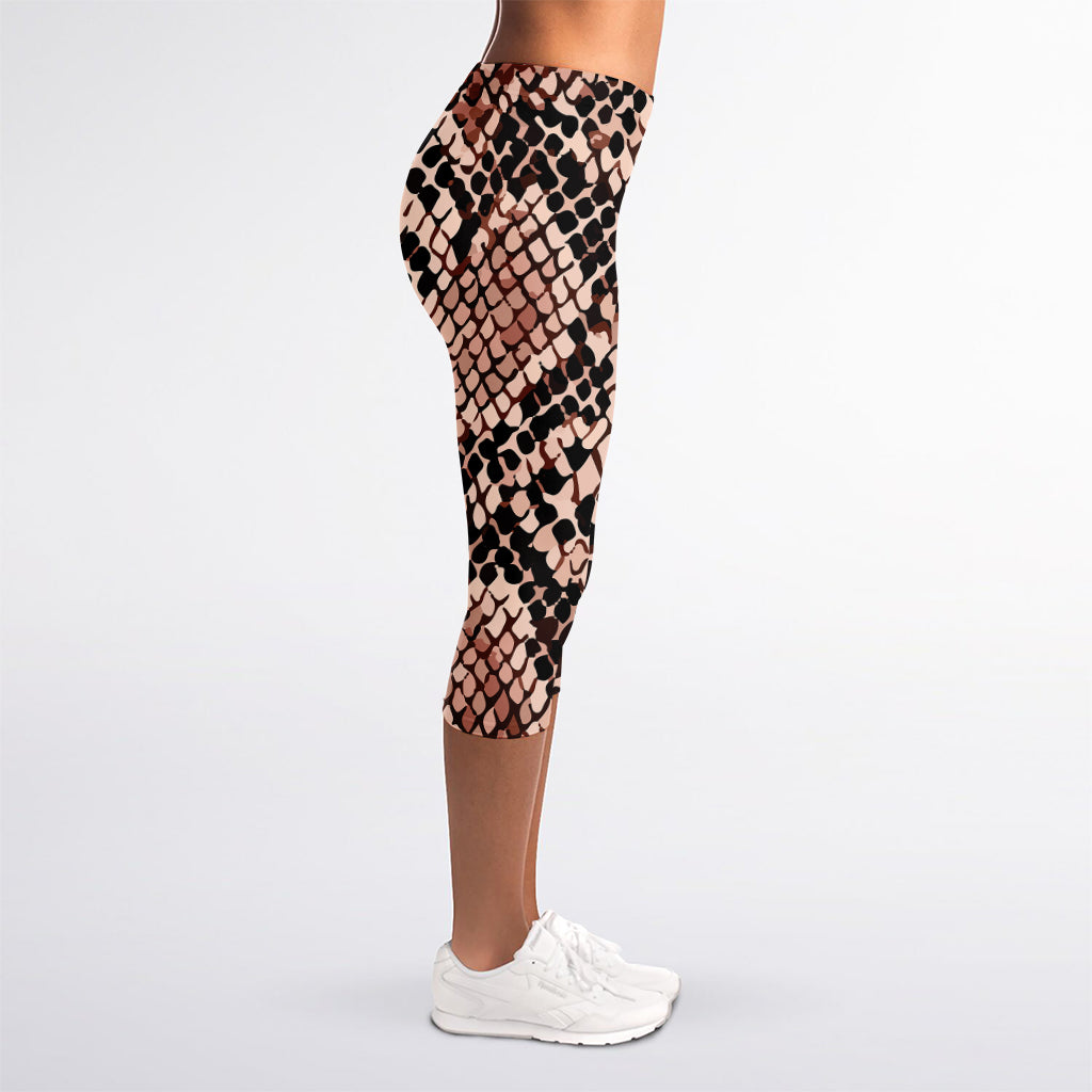 Watercolor Snakeskin Print Women's Capri Leggings