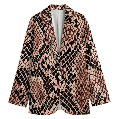 Watercolor Snakeskin Print Women's Cotton Blazer