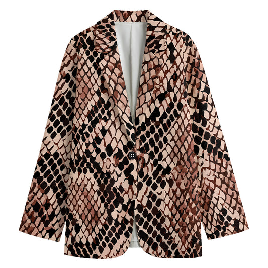 Watercolor Snakeskin Print Women's Cotton Blazer