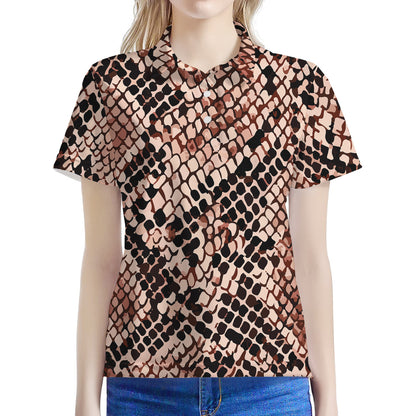 Watercolor Snakeskin Print Women's Polo Shirt