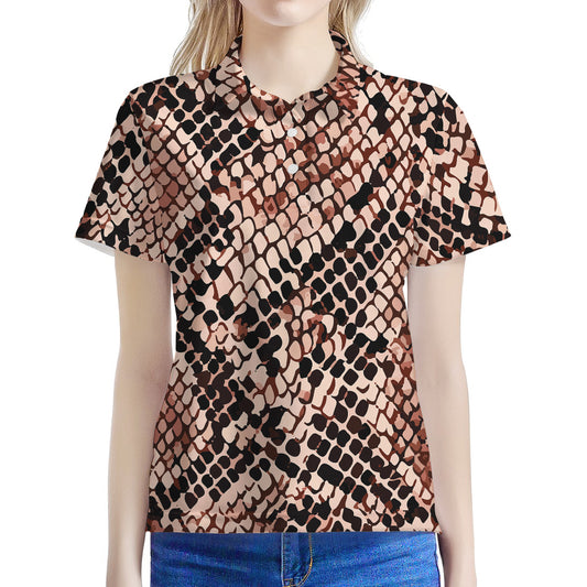 Watercolor Snakeskin Print Women's Polo Shirt