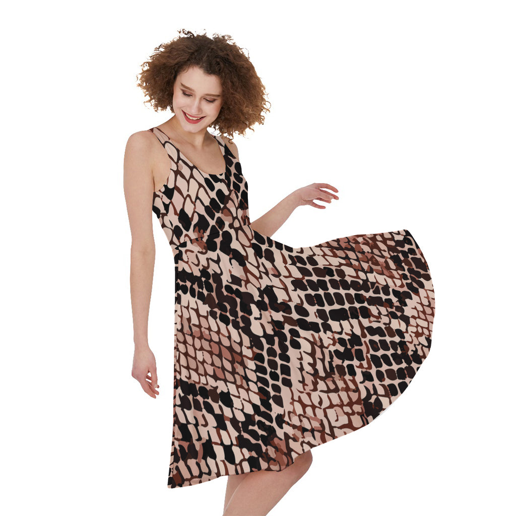 Watercolor Snakeskin Print Women's Sleeveless Dress