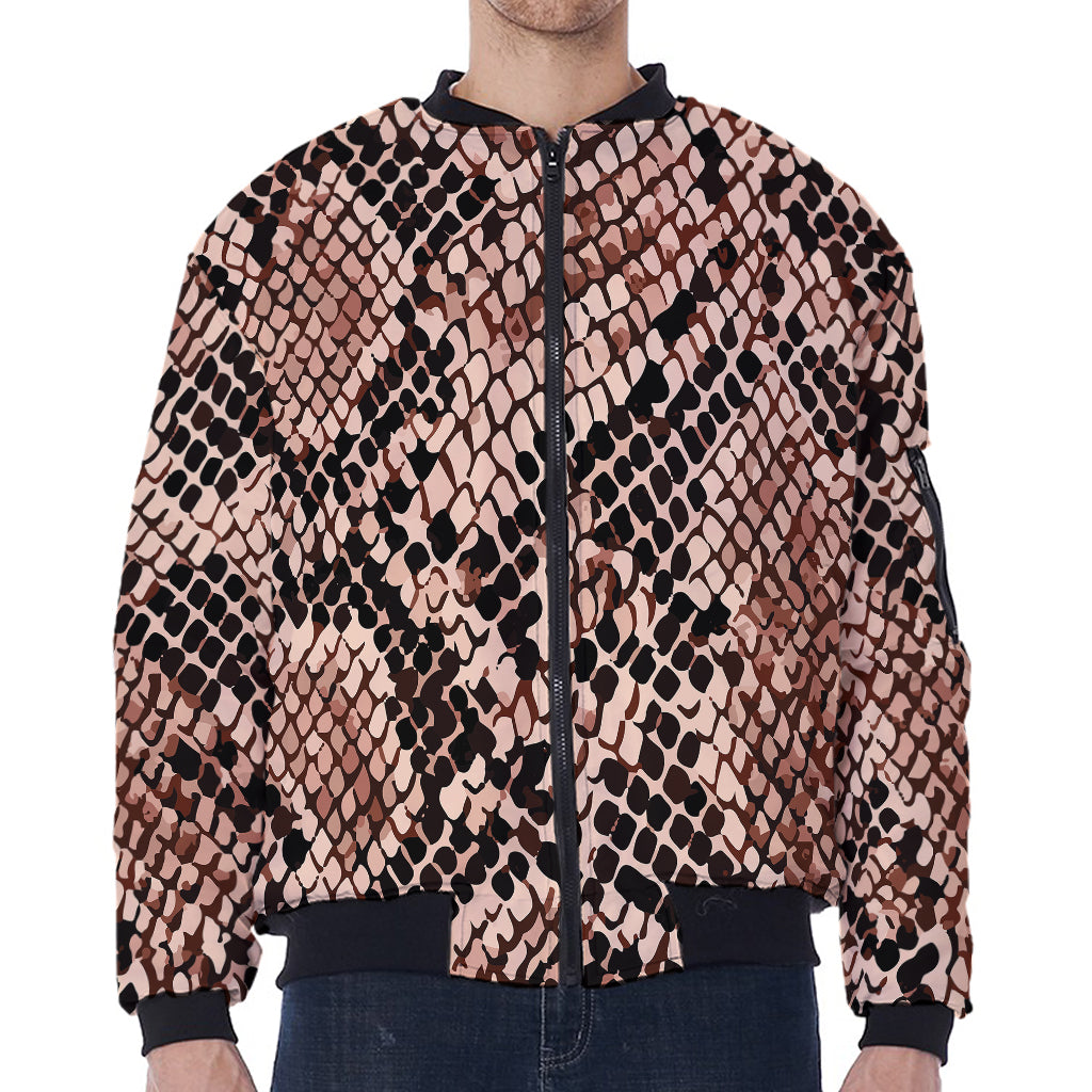 Watercolor Snakeskin Print Zip Sleeve Bomber Jacket