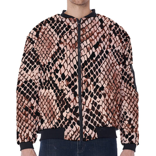 Watercolor Snakeskin Print Zip Sleeve Bomber Jacket