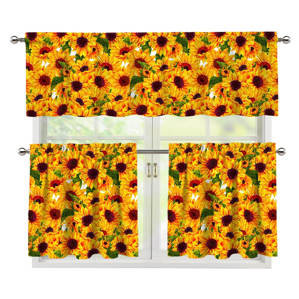 Watercolor Sunflower Pattern Print 3 Piece Kitchen Curtains