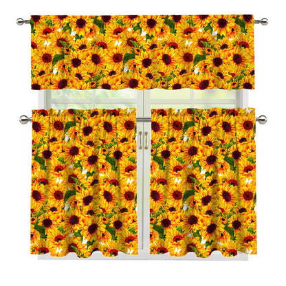 Watercolor Sunflower Pattern Print 3 Piece Kitchen Curtains