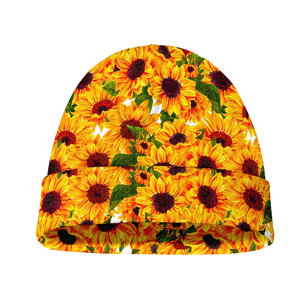 Watercolor Sunflower Pattern Print Beanie