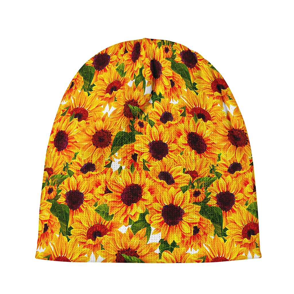Watercolor Sunflower Pattern Print Beanie