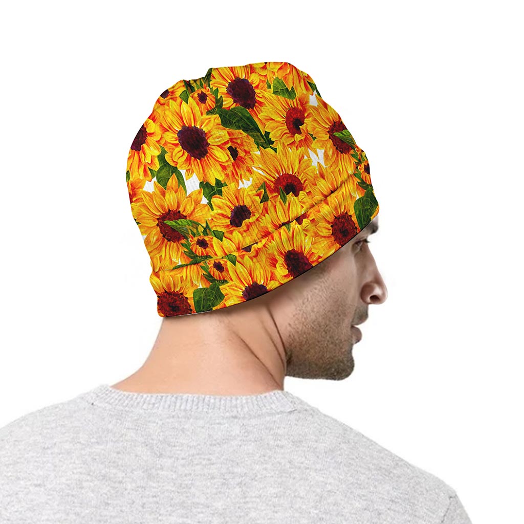Watercolor Sunflower Pattern Print Beanie