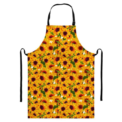 Watercolor Sunflower Pattern Print Bib Apron With Pocket